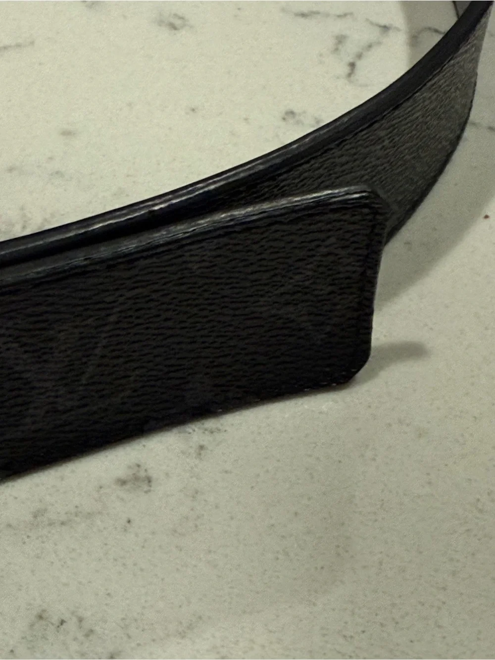 Louis Vuitton Black Leather Textured Belt with Subtle Monogram
